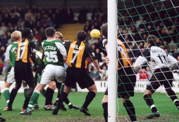 Kirk Jackson goes searching for goal in a crowded Barnet goalmouth