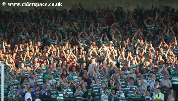 The Westland Stand greet the players out onto the pitch