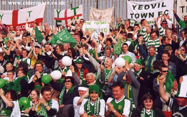 More celebrations as the news from Chester sinks in on the away terrace