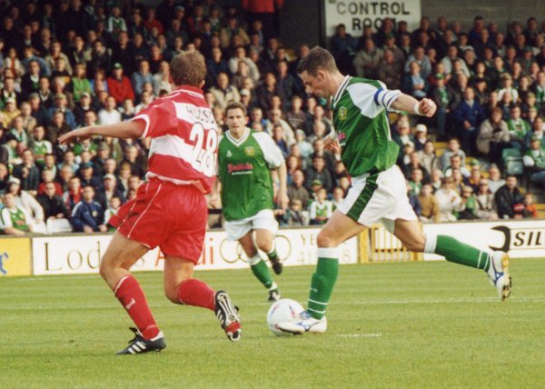 Michael McIndoe gets in a shot from the edge of the area