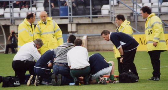Concern for Adam as a six minute hold-up sees the medics tend to his injury