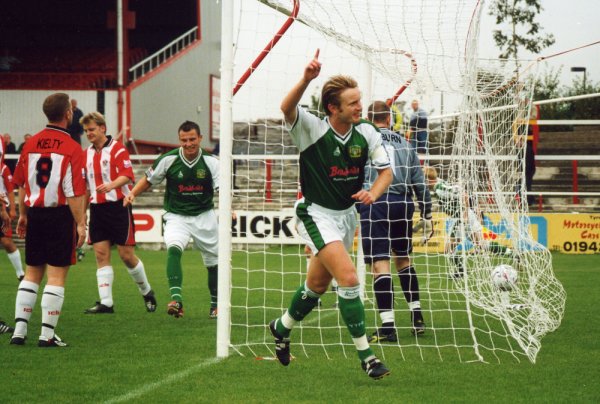 Terry Skiverton celebrates his sixth goal of the season