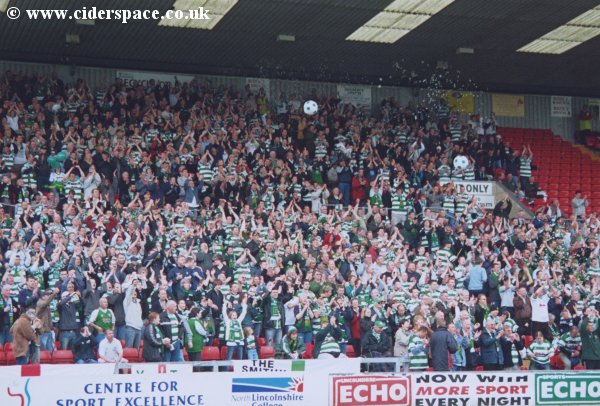 The travelling support at Sincil Bank
