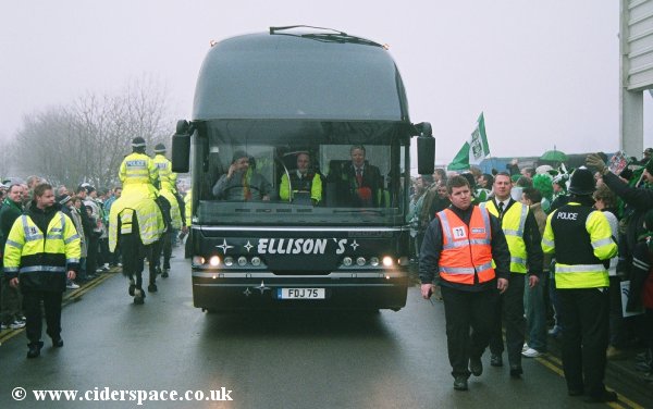 The Liverpool team coach turns up at the ground