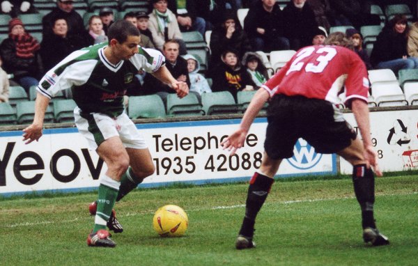 Abdelhalim El Kholti looks to get past Morecambe's Lee Elam