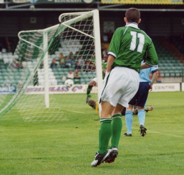Michael McIndoe scores the first goal of the season against Northwich