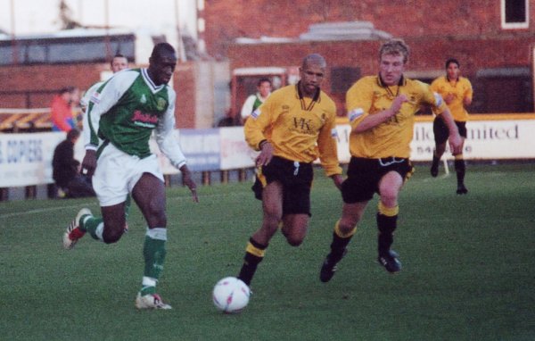 Abdoulai Demba out-paces two Southport players