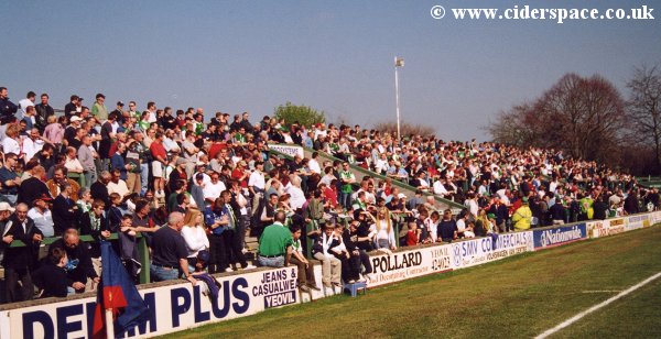A packed away terrace - but it's Yeovil fans who are enjoying the sunshine