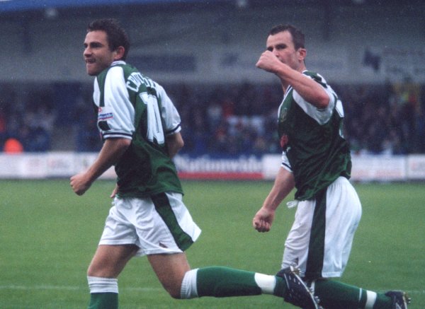 Nick Crittenden and Howard Forinton celebrate Yeovil's opening goal