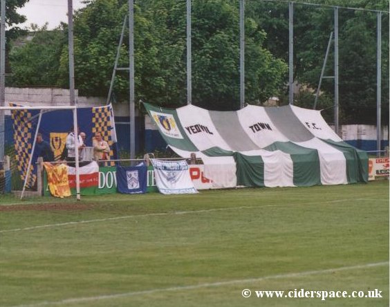 The Yeovil Town flag goes out on display at Port Talbot FC