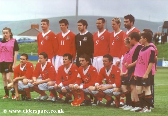 The Welsh U21 starting line-up including with ballboys and ballgirls