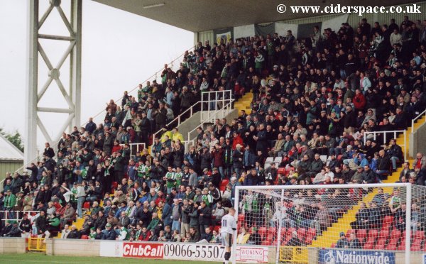 Part of the massive Yeovil support sat up in the Leslie Gosden Stand at Woking