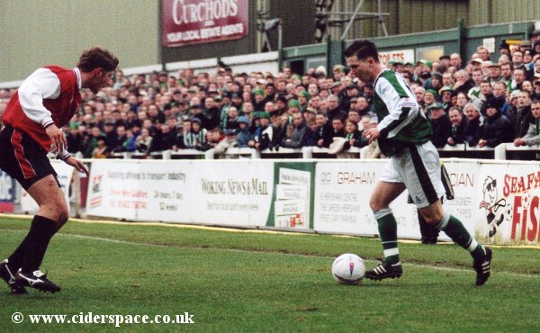 Kevin Gall looks to cut in from the right touchline