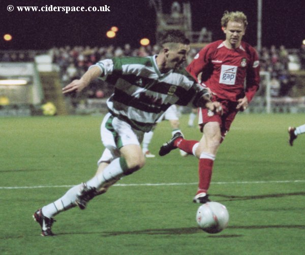 Kevin Gall cuts past a Wrexham defender