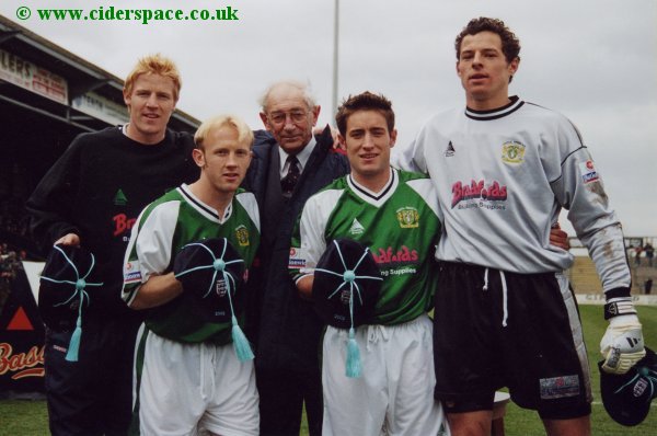 Adam Lockwood, Darren Way, Lee Johnson and Chris Weale receive their England caps from Bryan Moore