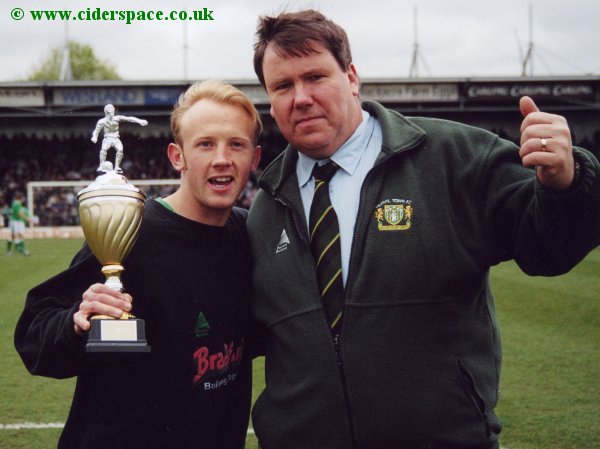 Darren Way receives his Cary Glovers Player of the Season award from Rob Newport