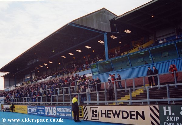 Carlisle's Main Stand and Paddock as viewed from the Waterworks Terrace end