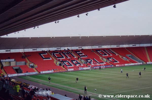Darlington's West Stand as viewed from the top of the main (South) stand