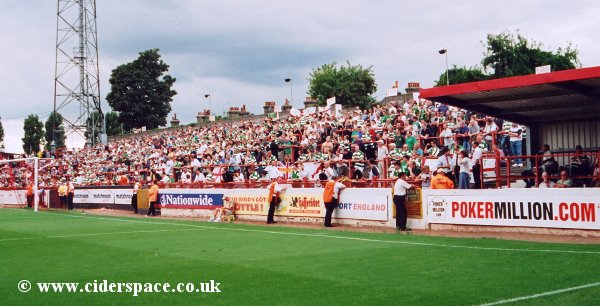 Leyton Orient's North Terrace, often housing home fans, but this time with 1000 Yeovil fans on it