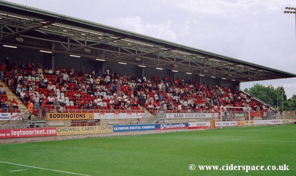 Leyton Orient's South Stand, behind the goal, is the newest section of the ground