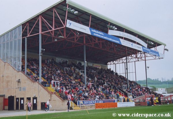 The main stand at Lincoln, sponsored by the Lincolnshire Echo