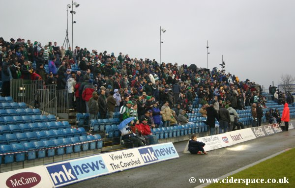 The Yeovil supporters situated in the West Stand at the National Hockey Stadium