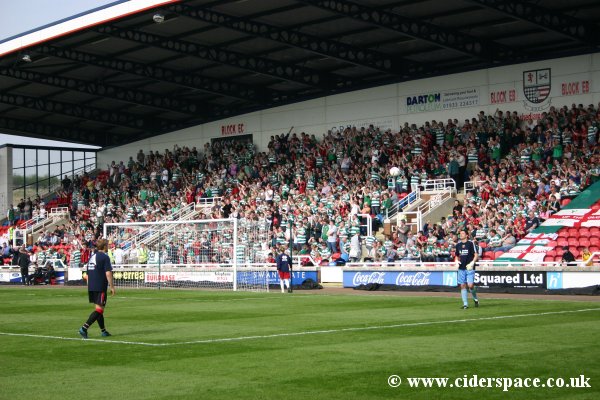 The Yeovil support in the Airwair Stand, as seen from the Main Stand side