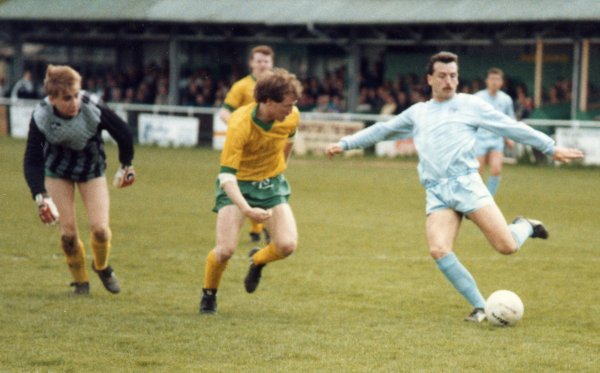 Paul Randall catches the Hitchin keeper out of his goal as he nets in Yeovil's landmark 4-0 win at Hitchin