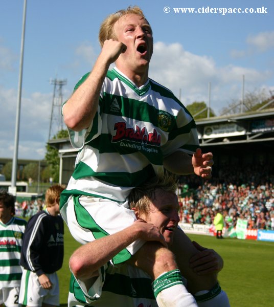 Darren Way aloft on Terry Skiverton's shoulders