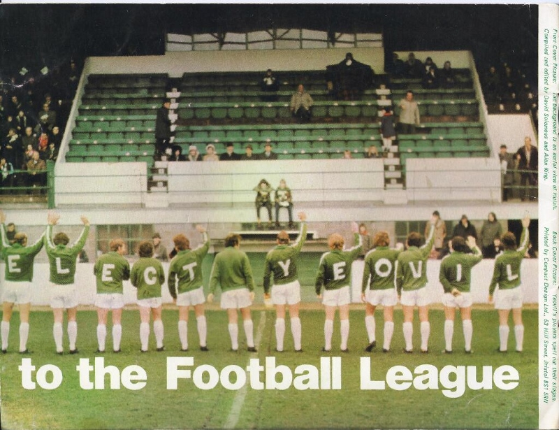 The back cover of the club's 'Elect Yeovil' book for the 1973-74 season with the players spelling out their message