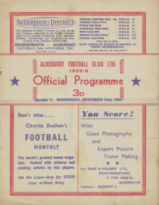 1955-56, Aldershot, F.A.Cup, Round 1 replay - CLICK TO ENLARGE