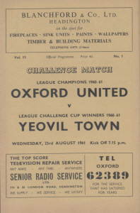 1961-62, Oxford United, Southern League Challenge Match - CLICK TO ENLARGE