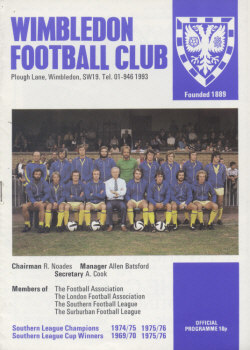 1976-77, Wimbledon, Southern League Championship Cup - CLICK TO ENLARGE