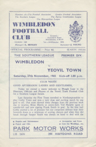 1965-66, Wimbledon, Southern League Premier Division - CLICK TO ENLARGE
