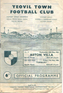1967-68 v Aston Villa, testimonial for Alan Herrity and George Muir - CLICK TO ENLARGE