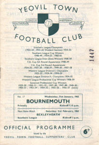 1961-62 v Bournemouth & Boscombe Athletic, Friendly - CLICK TO ENLARGE
