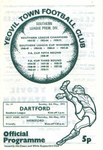 1973-74 v Dartford, Southern League - CLICK TO ENLARGE