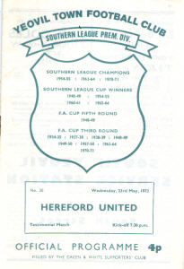 1972-73 v Hereford United, Friendly - CLICK TO ENLARGE