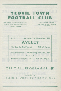 1970-71 v Aveley, F.A. Cup Round One - CLICK TO ENLARGE