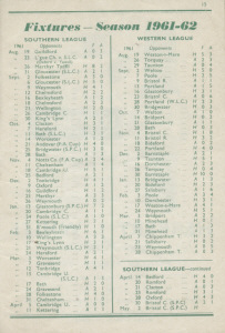 1961-62 v Bristol City, Somerset Professional Cup Final, Second Leg - last issue of the season - CLICK TO ENLARGE