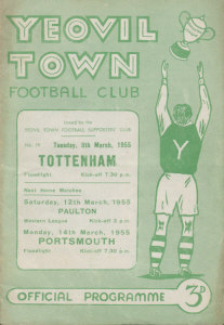 1954-55 v Tottenham Hotspur, opening of the Huish floodlights - CLICK TO ENLARGE