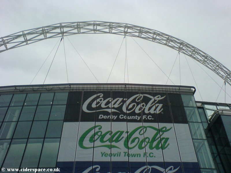 Yeovil Town banner shown outside the East Stand. Photo George Murray.